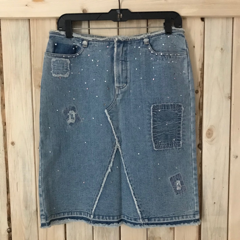 Vintage Express Patchwork Studded Denim Skirt - image 1